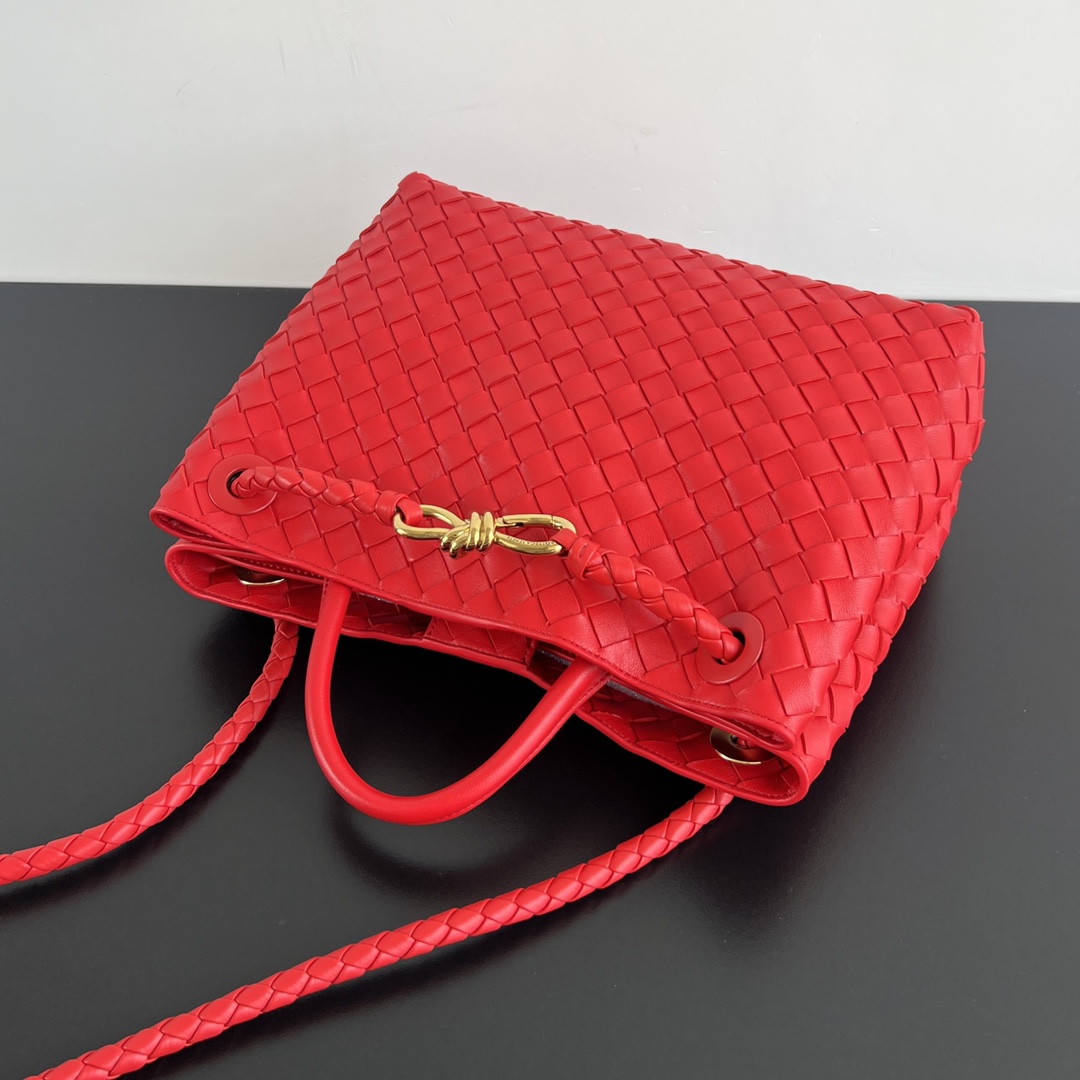 Medium Andiamo Intrecciato Leather Top Handle Bag Red